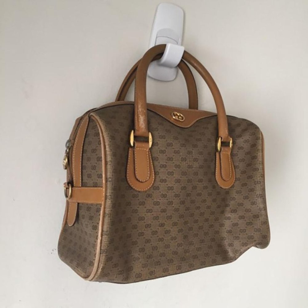 Gucci Boston Bag Monogrammed Vintage Brown Tote - Picture 3 of 7